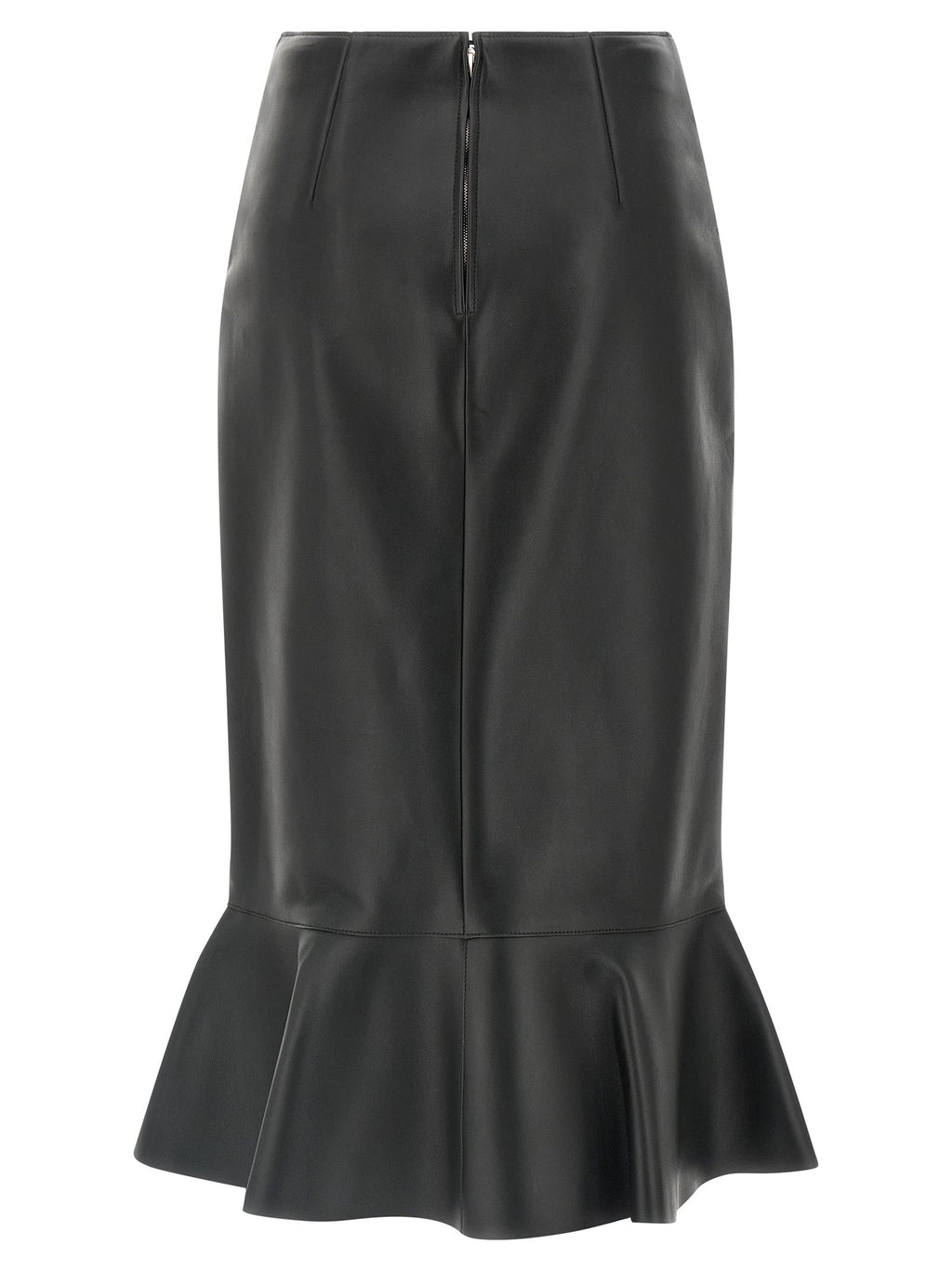 Fendi Black Lamb Leather Midi Skirt Fendi