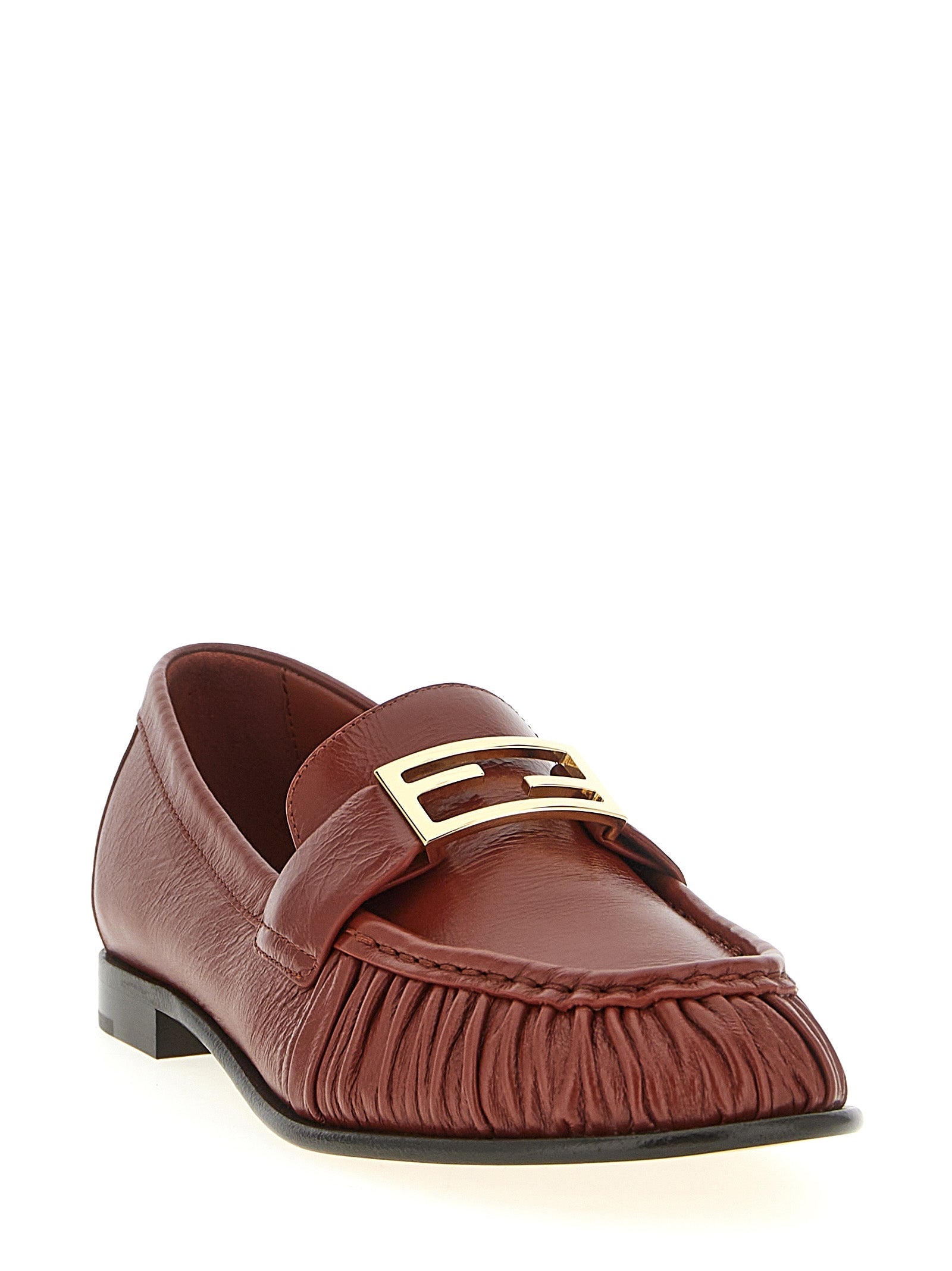 Fendi Brown Lamb Leather Slip-On Loafers Fendi