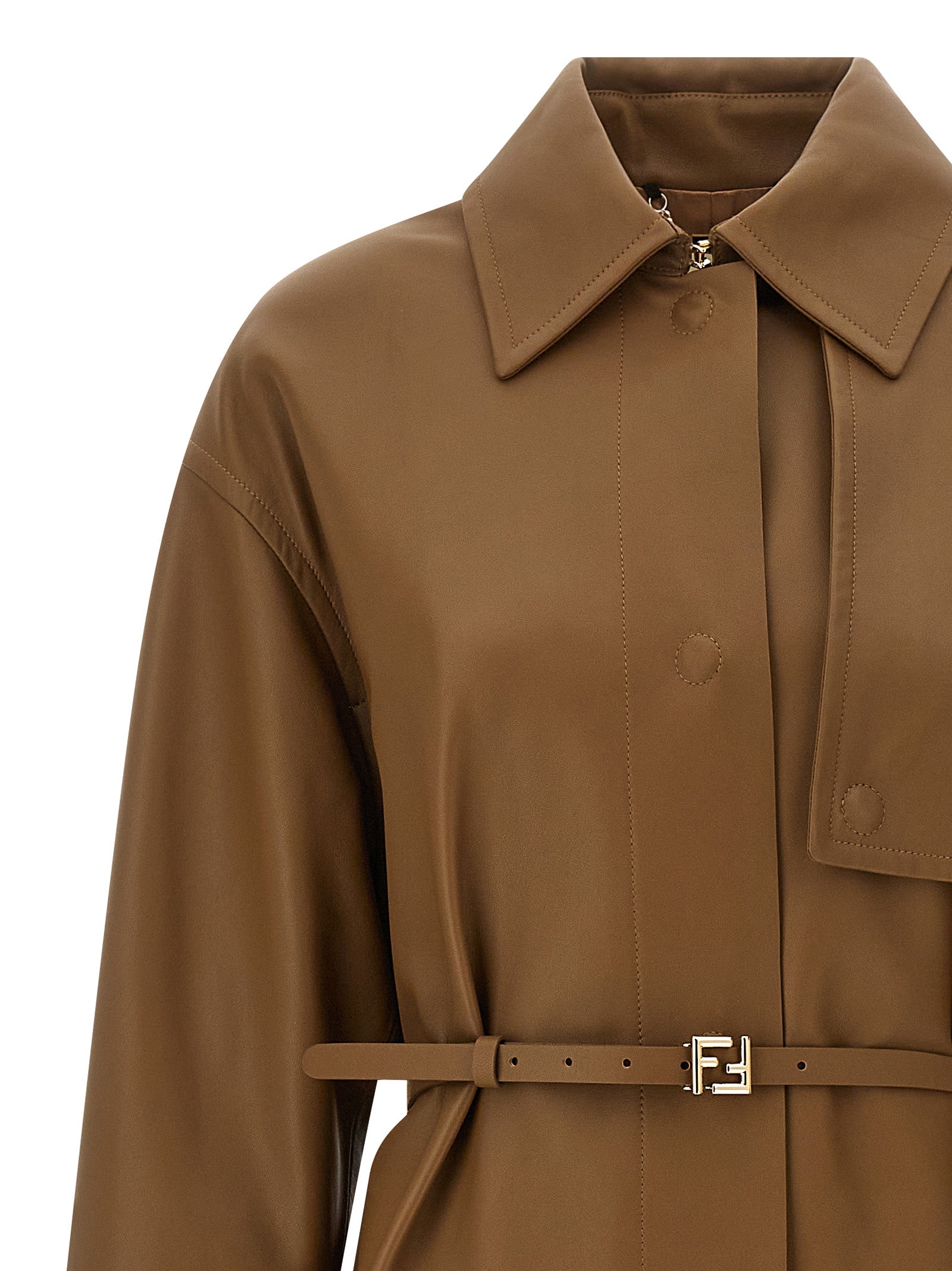 Fendi Brown Lamb Leather Coat Fendi