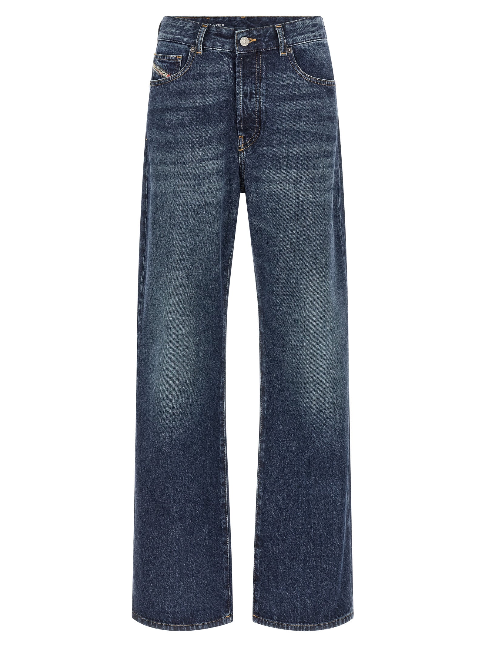 Diesel Blue Cotton Straight-Leg Jeans Diesel