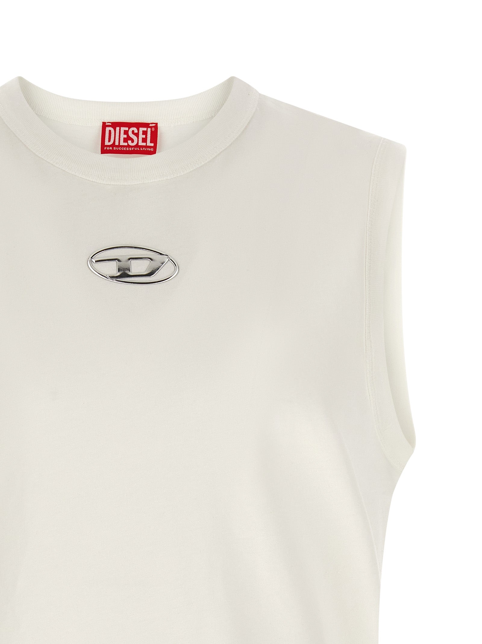 Diesel White Cotton Sleeveles T-Shirt Diesel