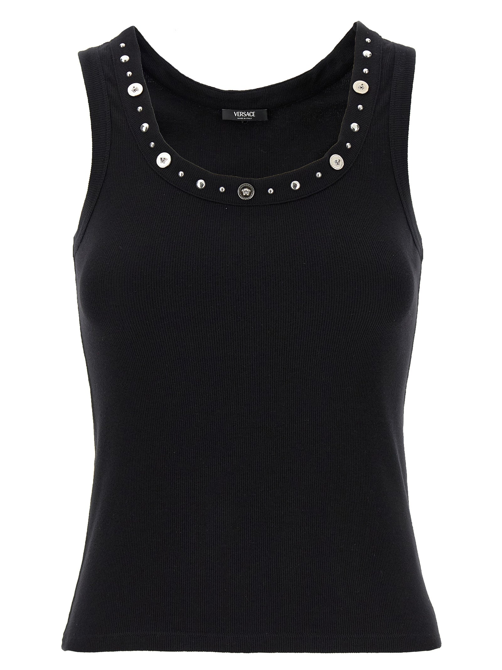 Versace Black Cotton Sleeveles T-Shirt Versace