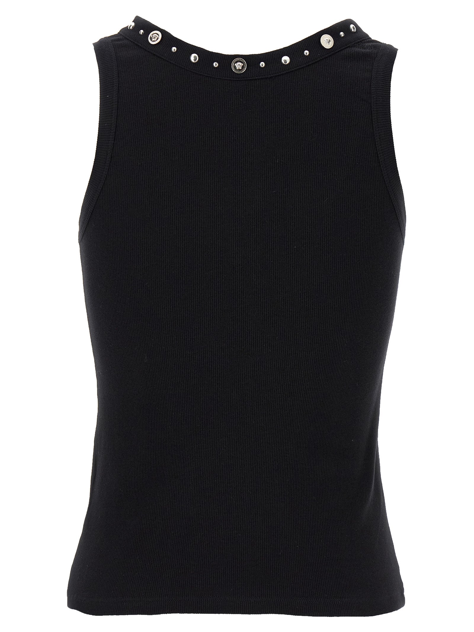 Versace Black Cotton Sleeveles T-Shirt Versace