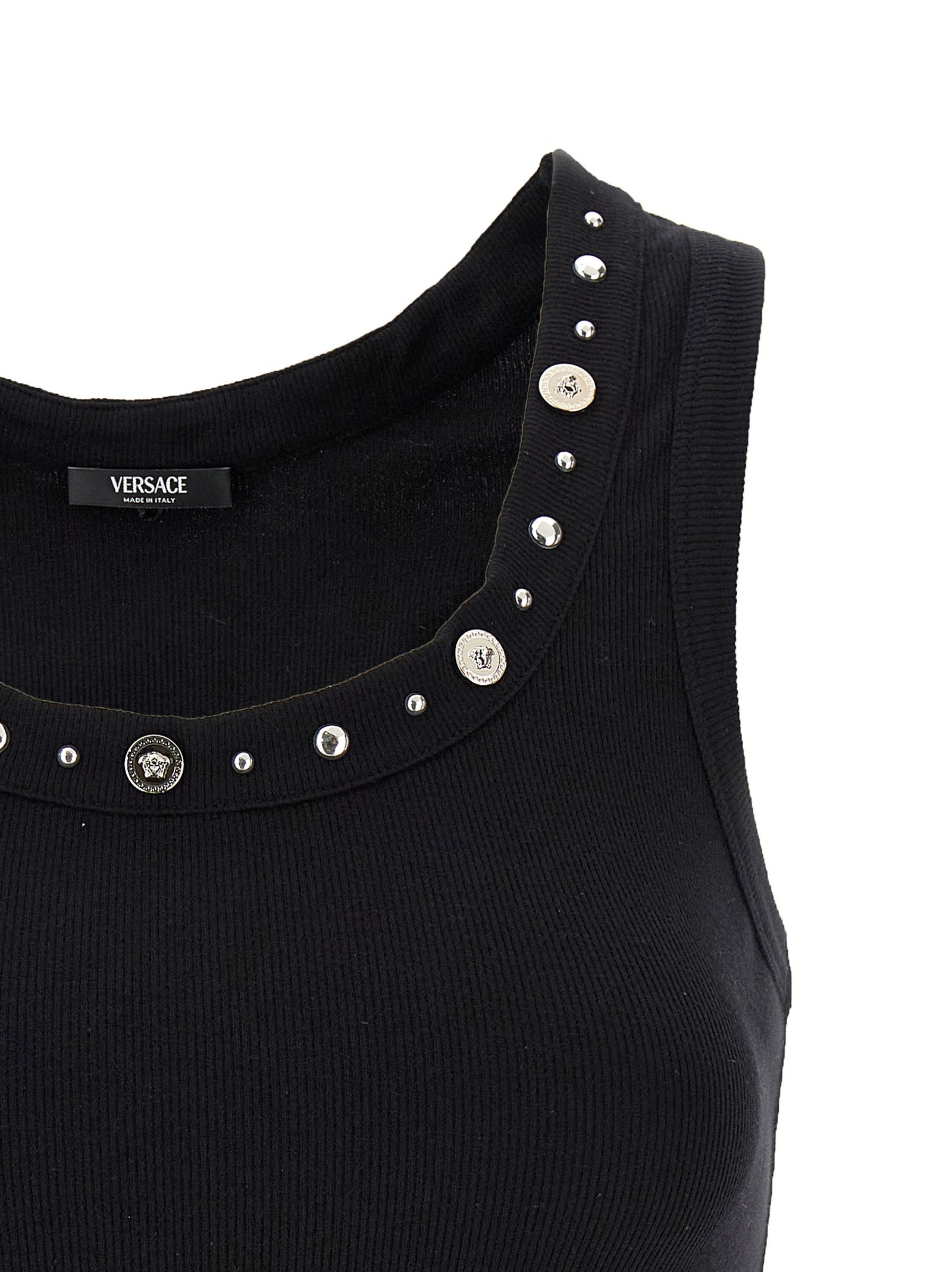 Versace Black Cotton Sleeveles T-Shirt Versace