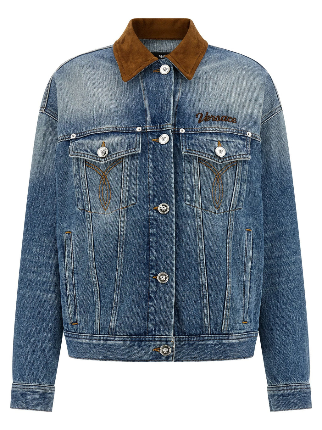Versace Blue Cotton Denim Jacket Versace