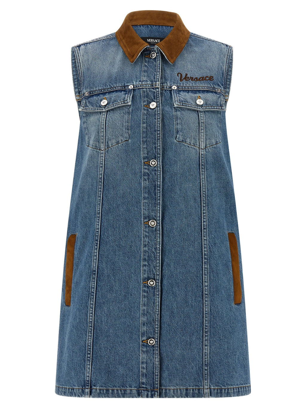 Versace Blue Cotton Short Dress Versace