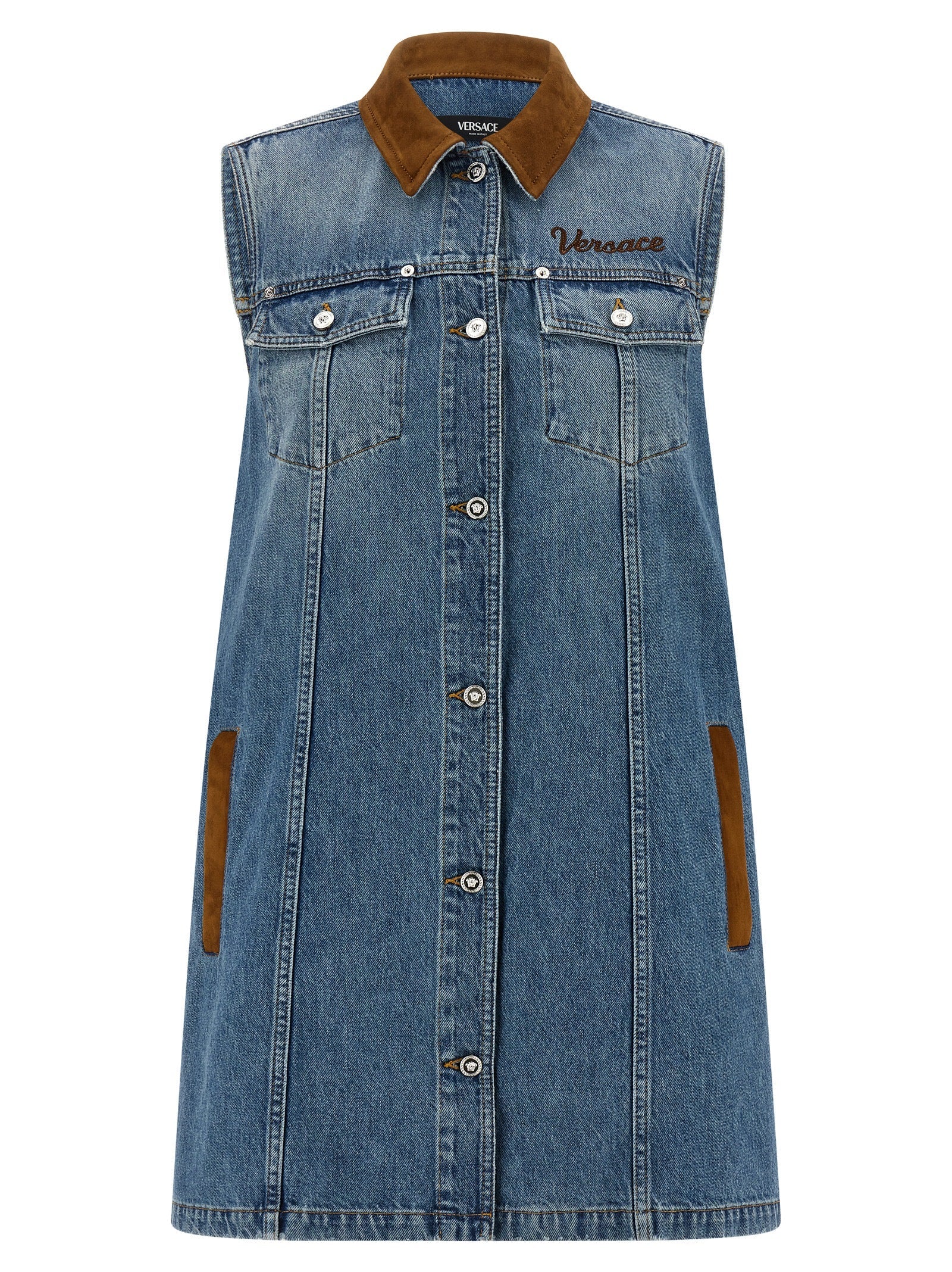 Versace Blue Cotton Short Dress Versace