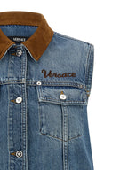 Versace Blue Cotton Short Dress Versace