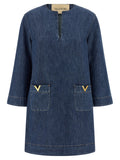 Valentino Garavani Blue Cotton Short Dress Valentino Garavani