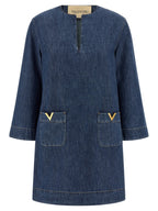 Valentino Garavani Blue Cotton Short Dress Valentino Garavani