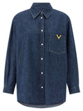 Valentino Garavani Blue Cotton Blouse Valentino Garavani