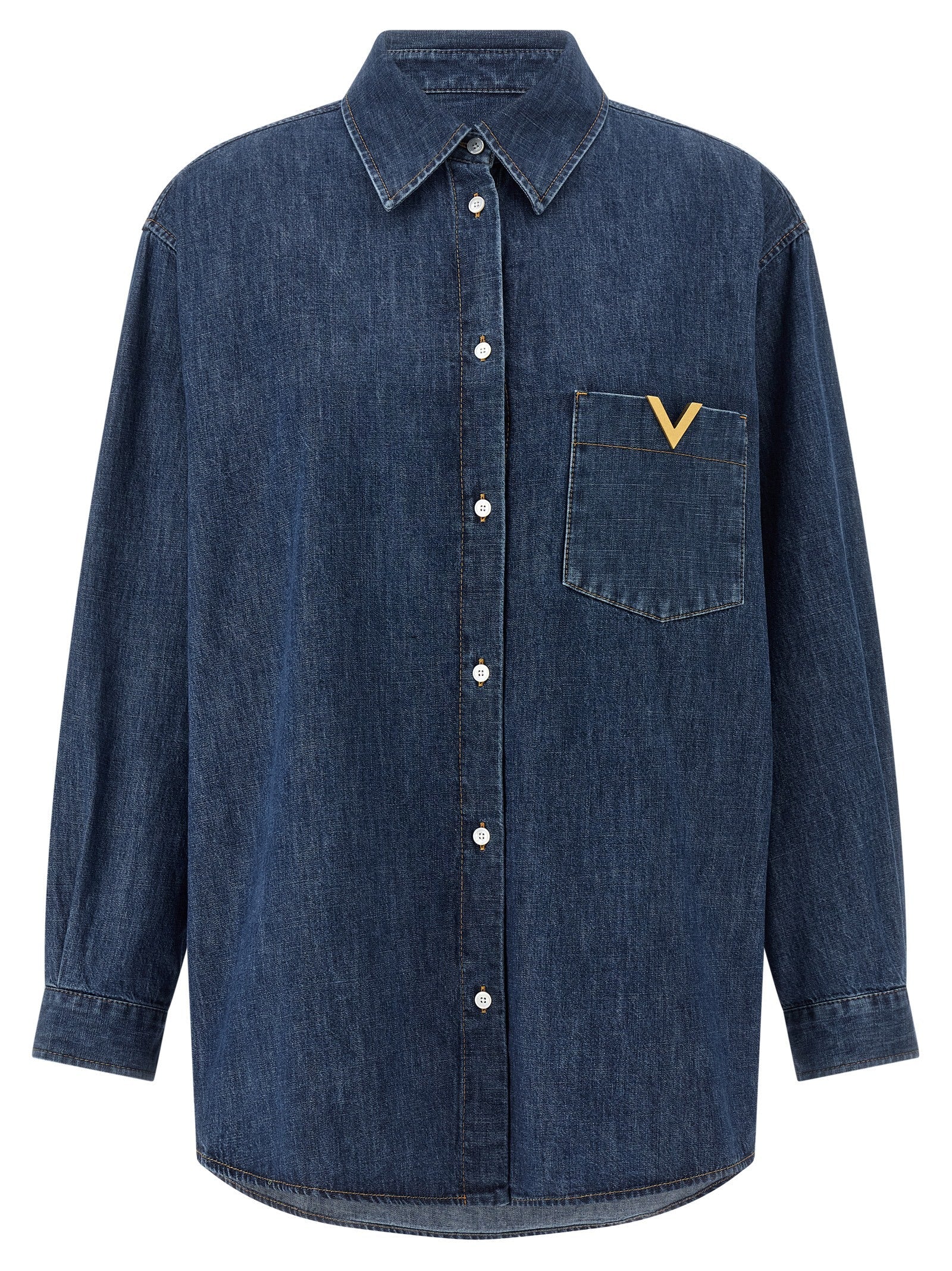 Valentino Garavani Blue Cotton Blouse Valentino Garavani
