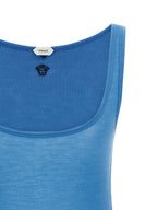 Versace Blue Virgin Wool Tank Tops Versace