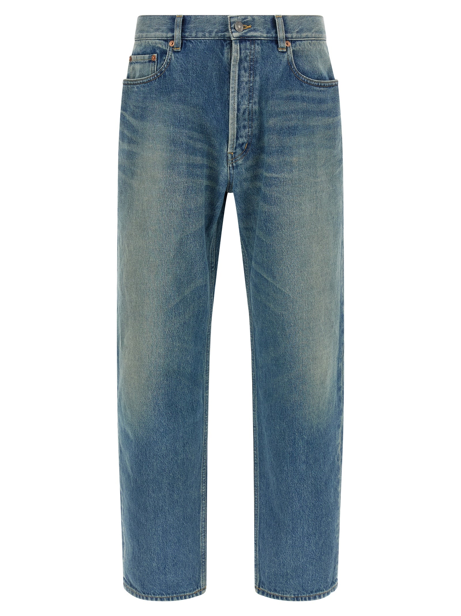 Saint Laurent Blue Cotton Straight-Leg Jeans Saint Laurent