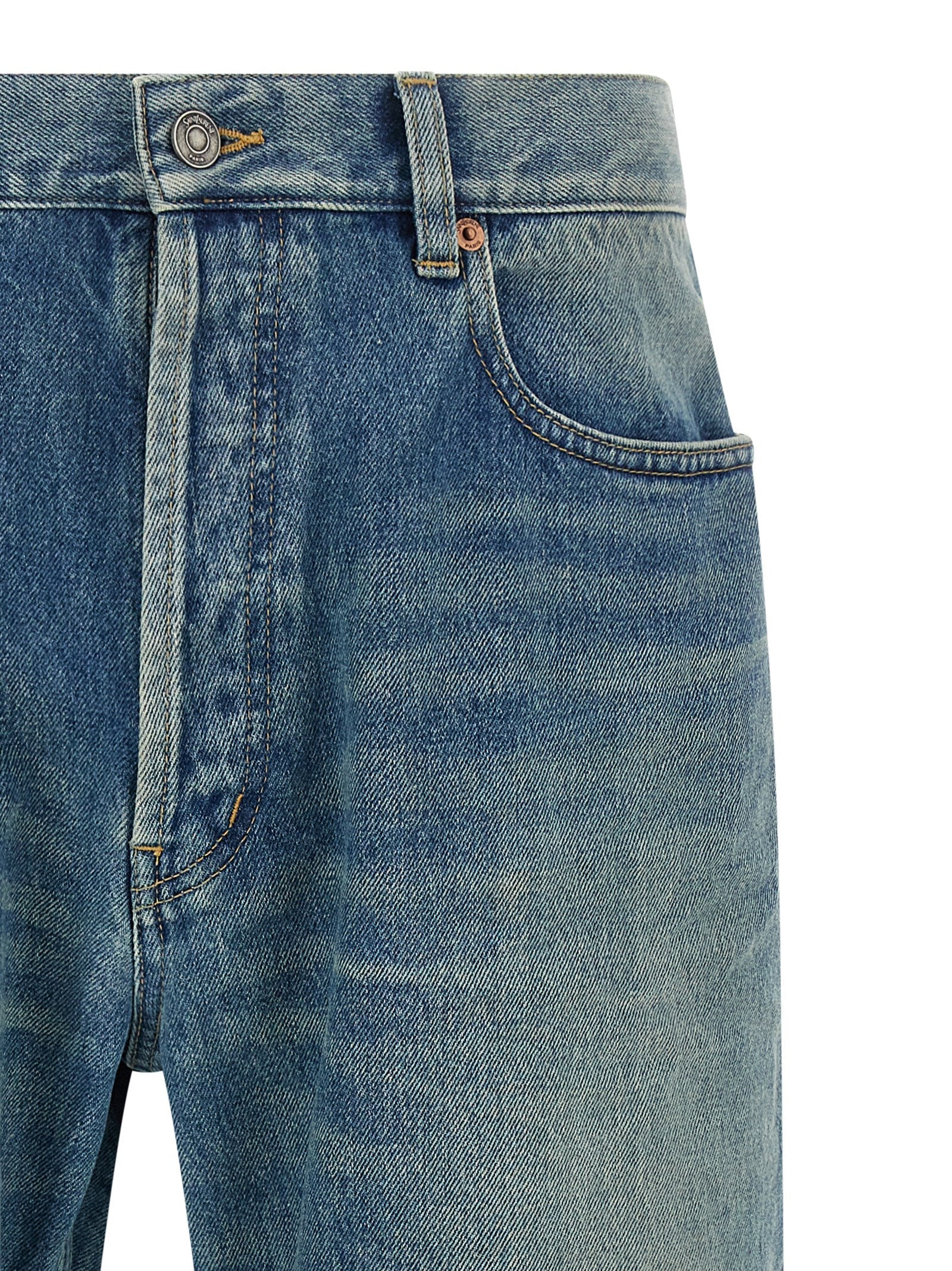 Saint Laurent Blue Cotton Straight-Leg Jeans Saint Laurent