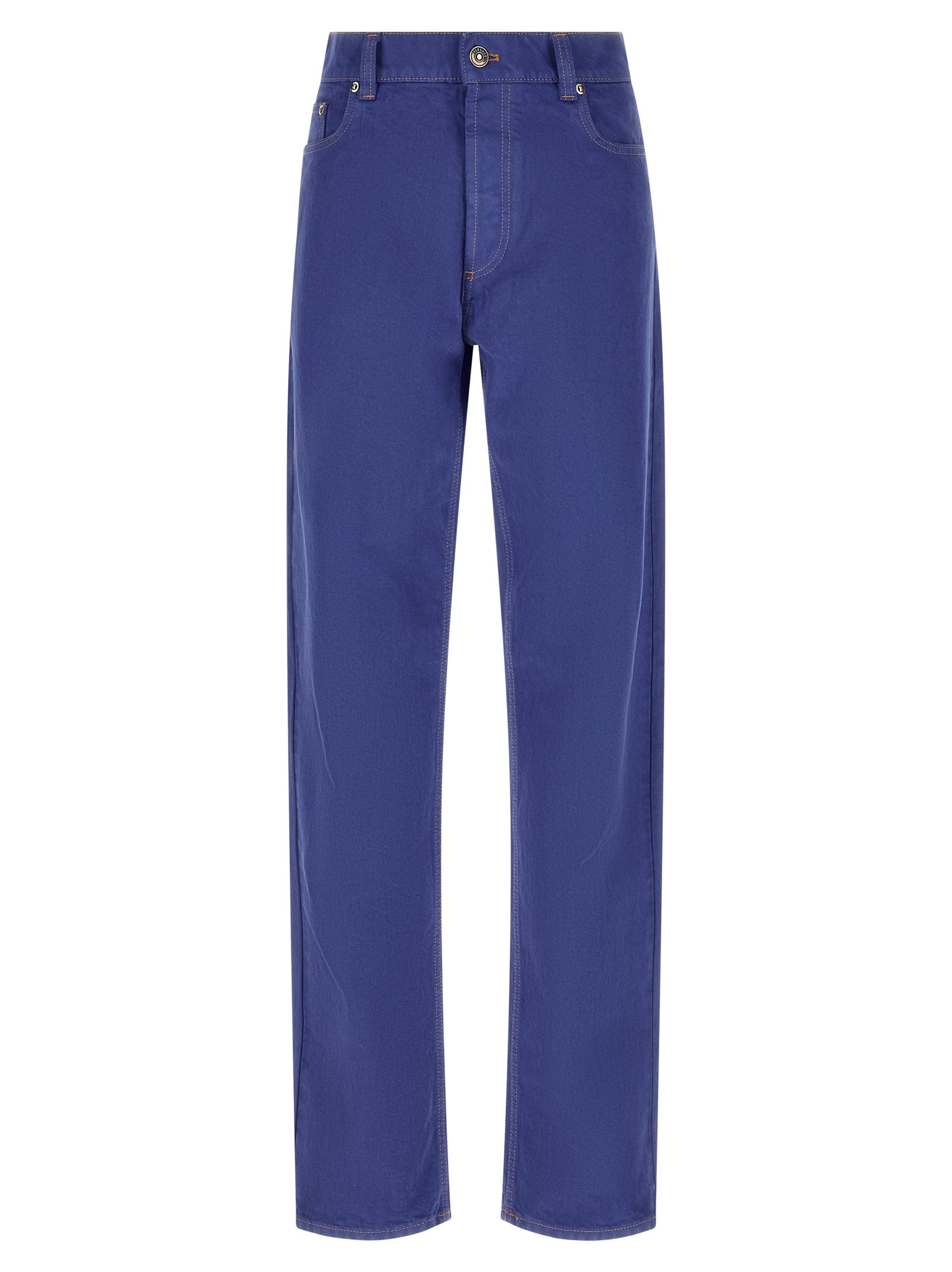 Versace Blue Cotton Straight-Leg Jeans Versace