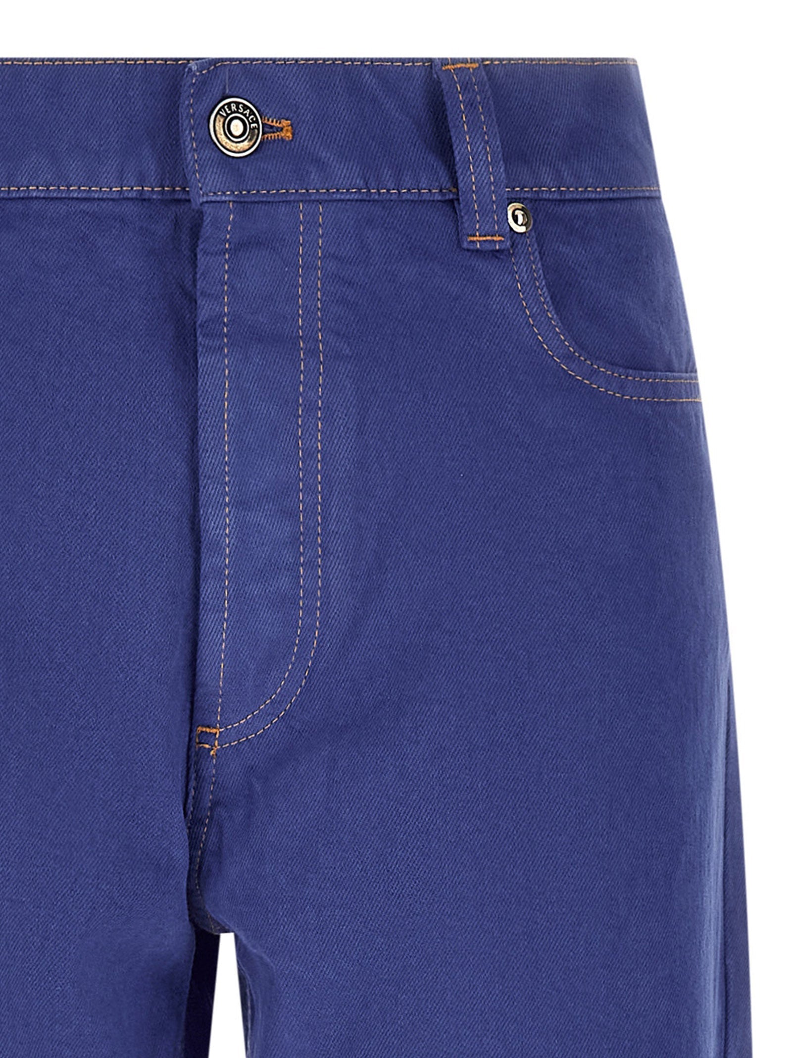 Versace Blue Cotton Straight-Leg Jeans Versace