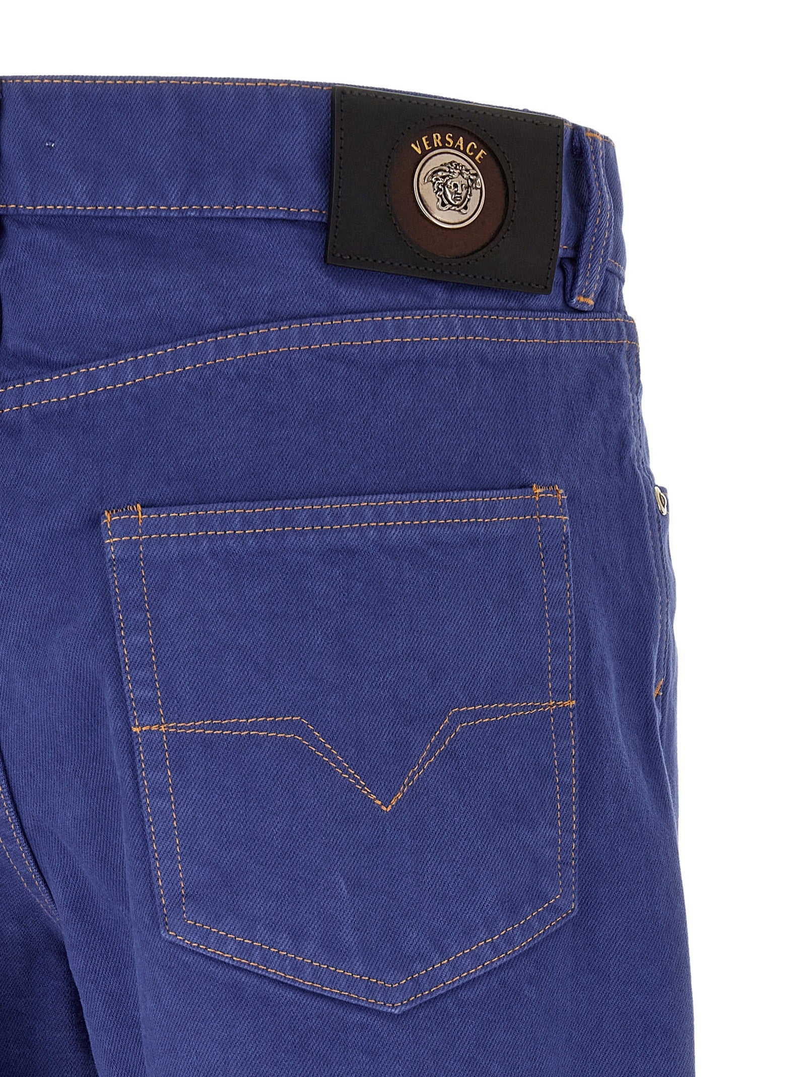 Versace Blue Cotton Straight-Leg Jeans Versace