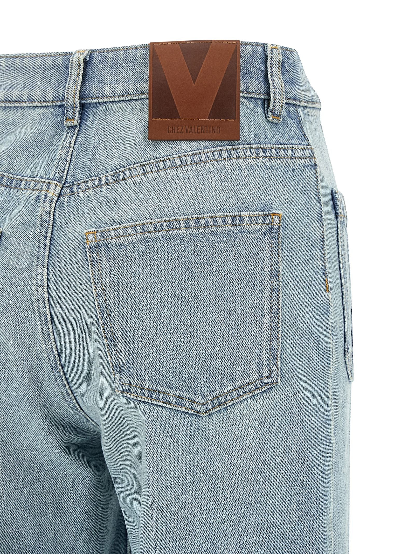 Valentino Garavani Blue Cotton High-Waisted Jean Valentino Garavani