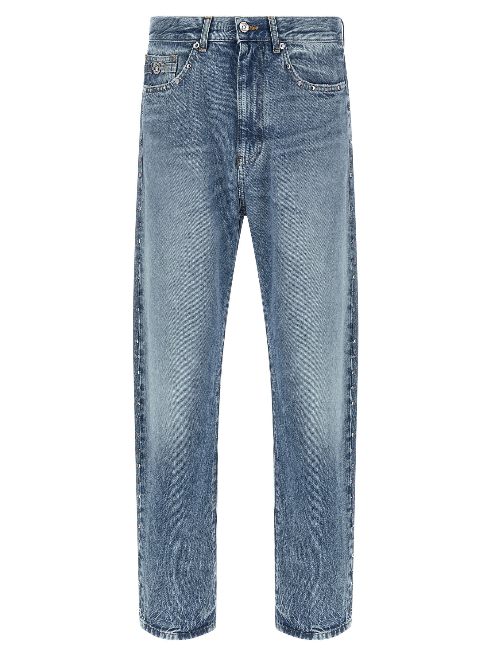 Versace Blue Cotton Straight-Leg Jeans Versace