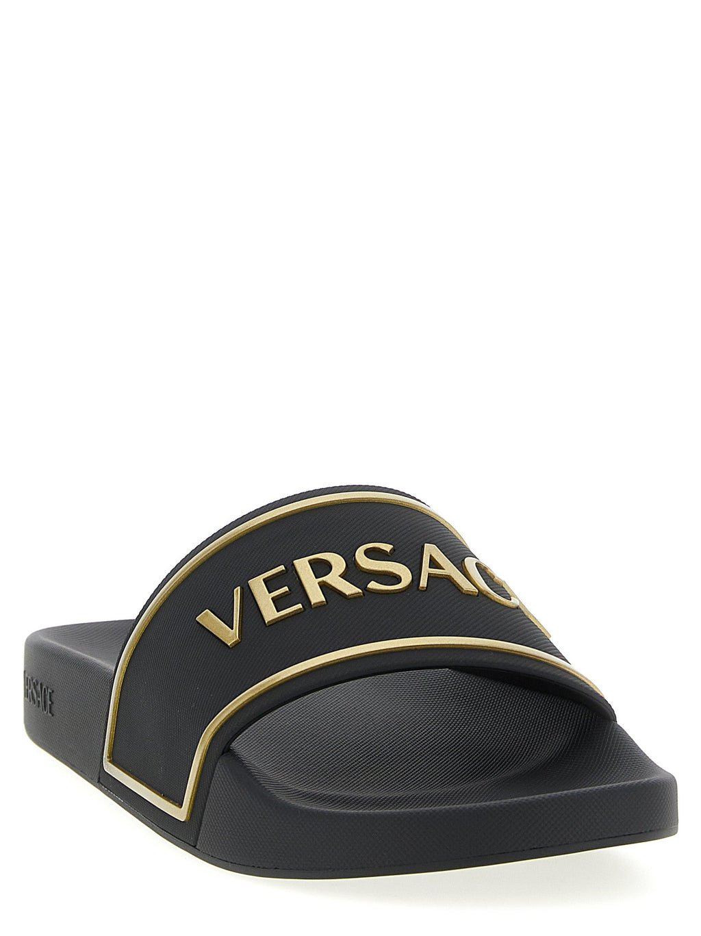 Versace Black Polyurethane Slides Versace