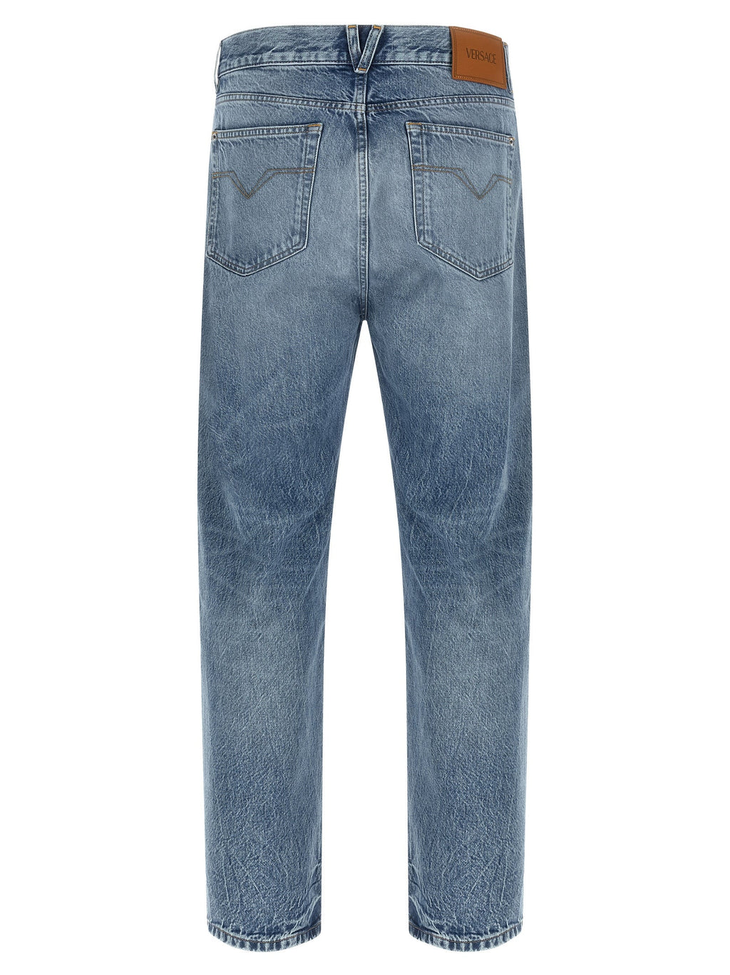Versace Blue Cotton Straight-Leg Jeans Versace