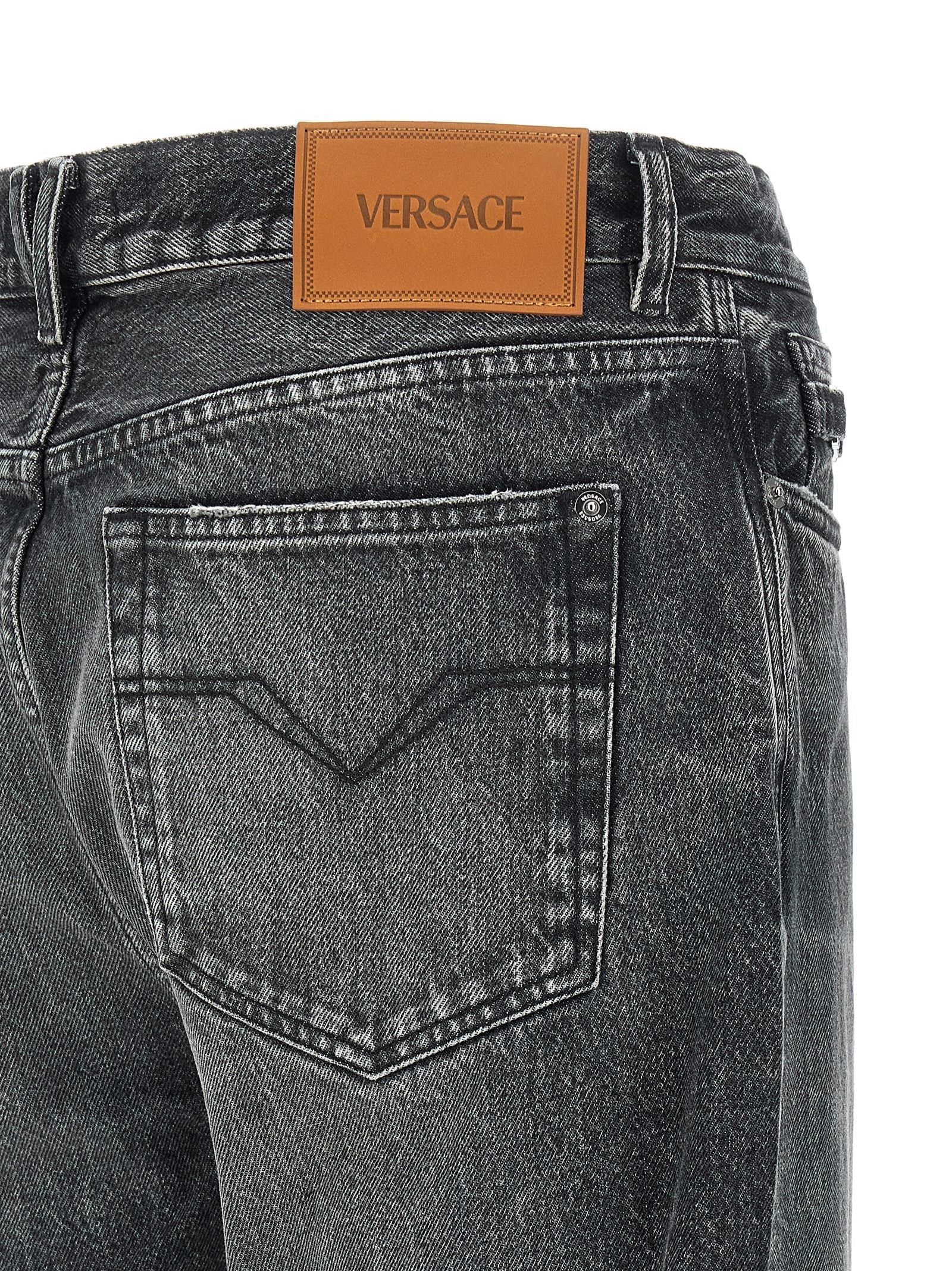Versace Gray Cotton Straight-Leg Jeans Versace