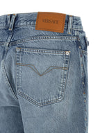 Versace Blue Cotton Straight-Leg Jeans Versace