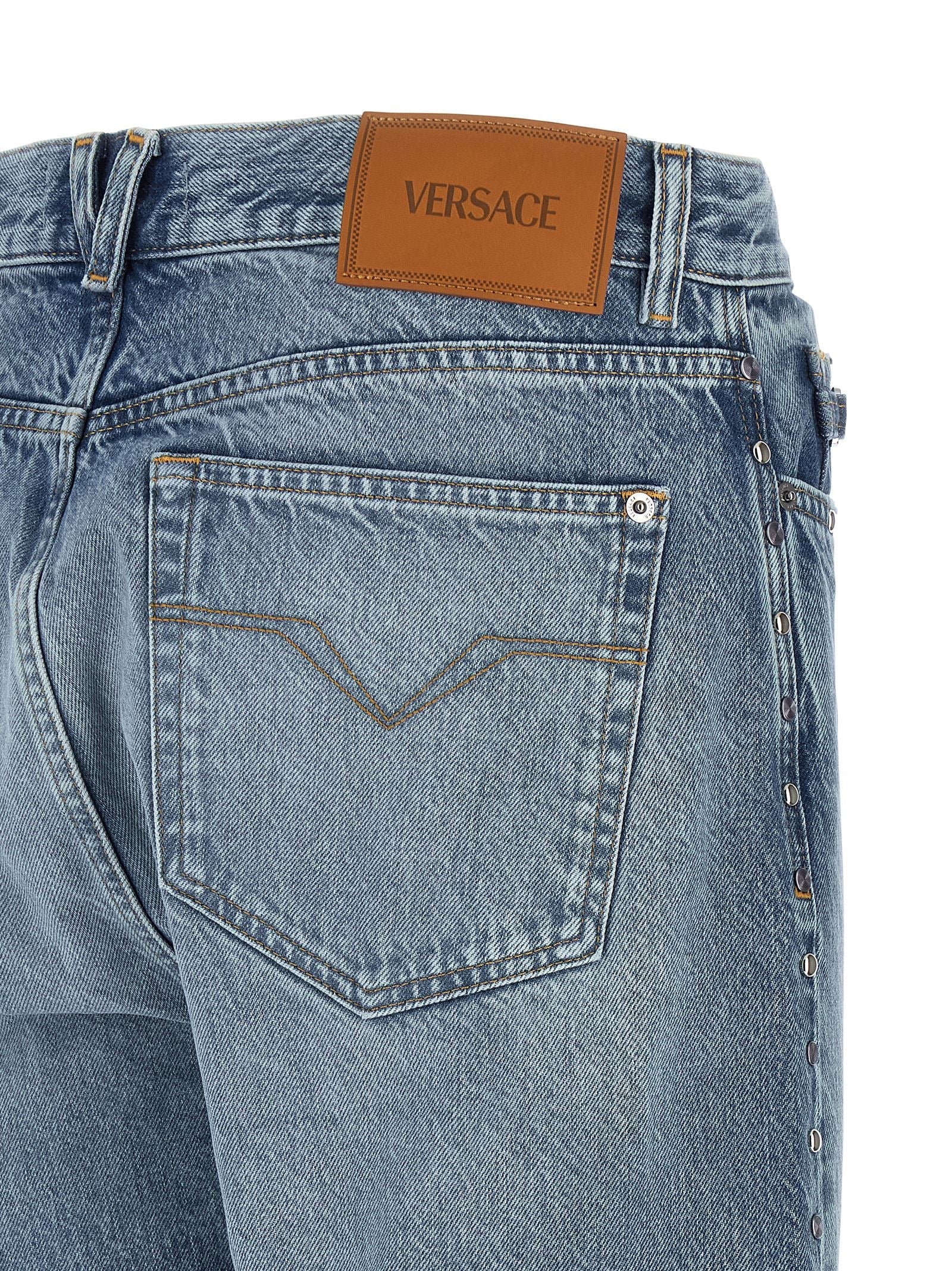 Versace Blue Cotton Straight-Leg Jeans Versace