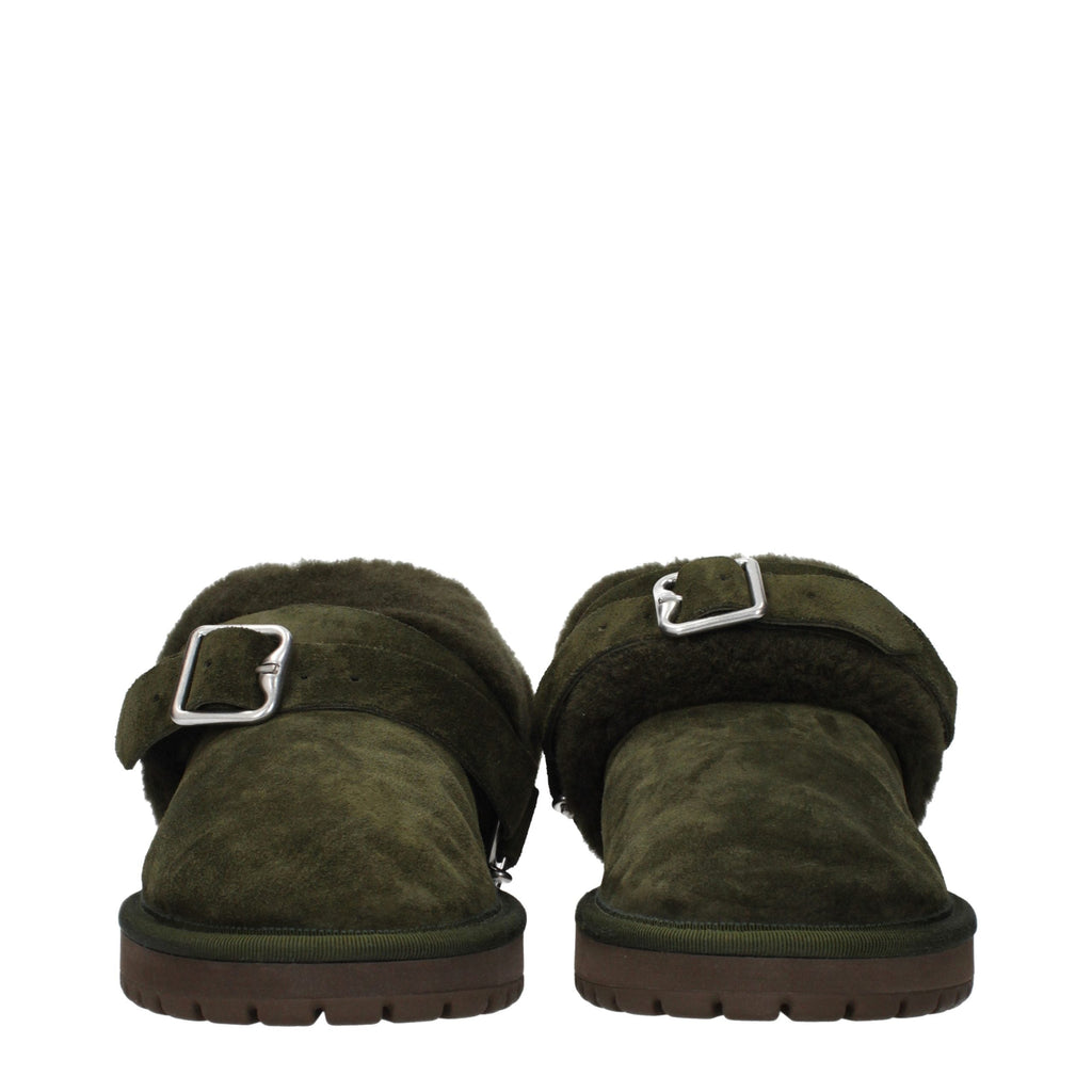 Burberry Green Leather Slippers Burberry
