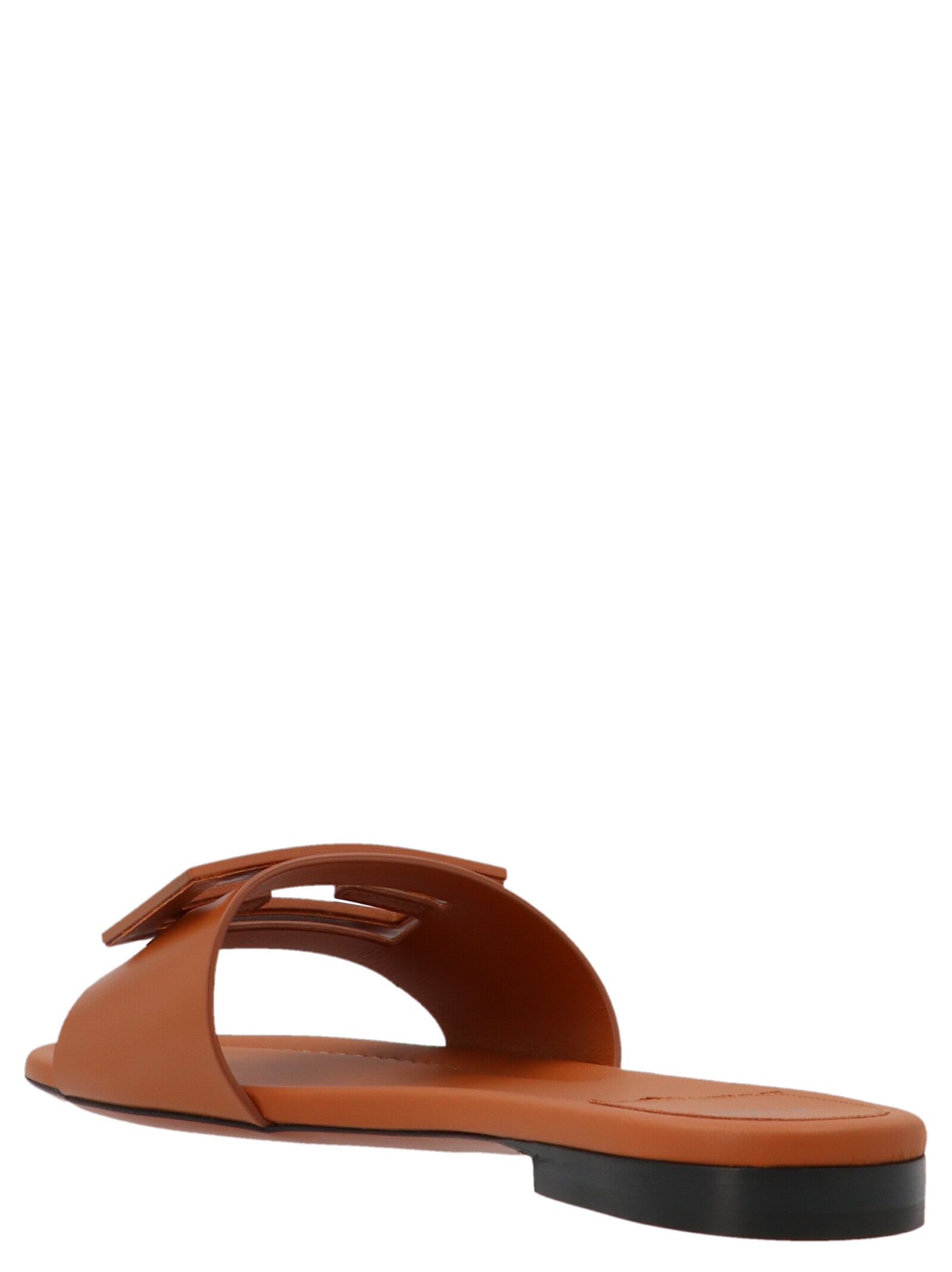 Fendi Brown Lamb Leather Slides Fendi