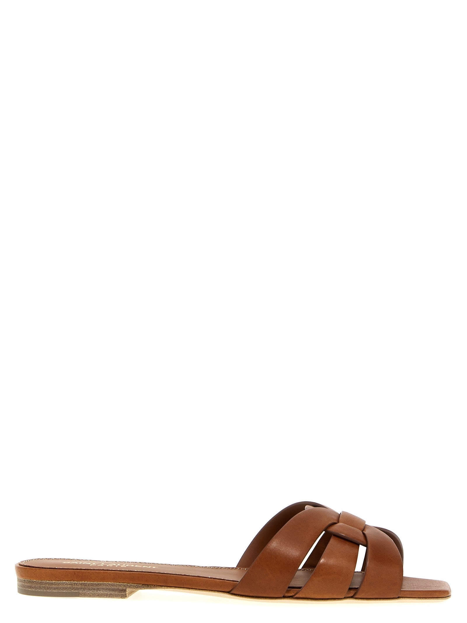Saint Laurent Brown Calfskin Slides Saint Laurent