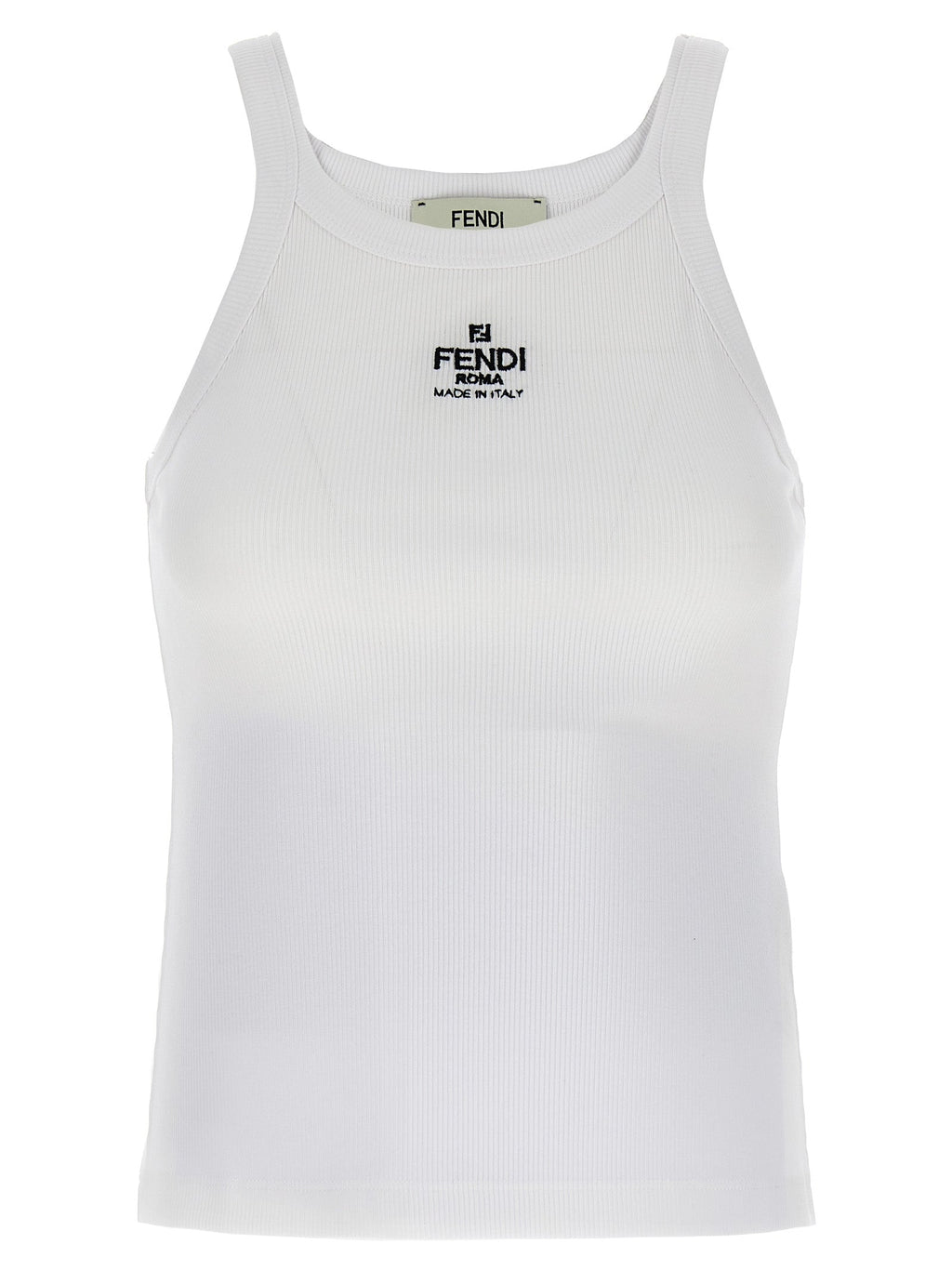 Fendi White Cotton Sleeveles T-Shirt Fendi
