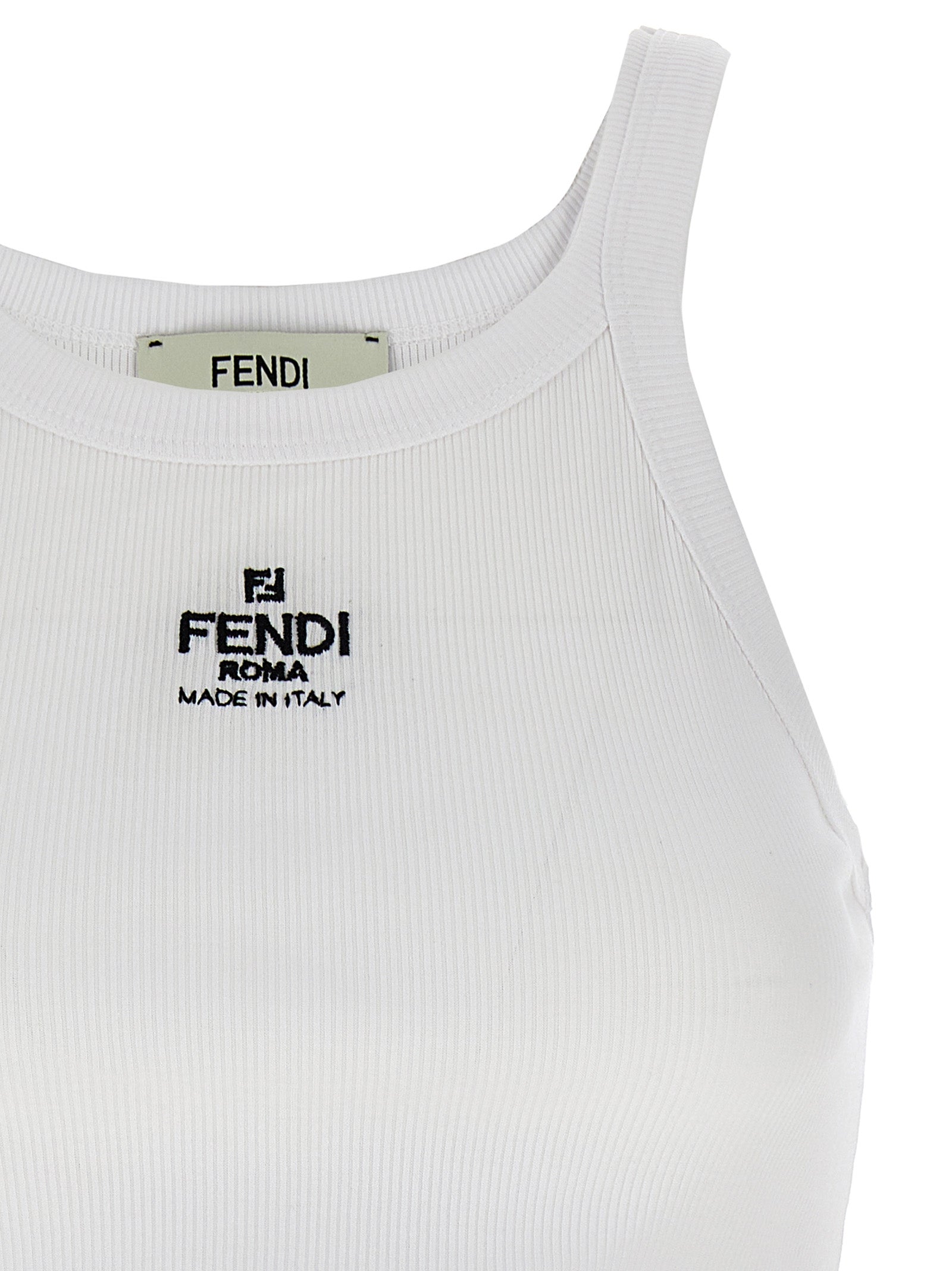 Fendi White Cotton Sleeveles T-Shirt Fendi