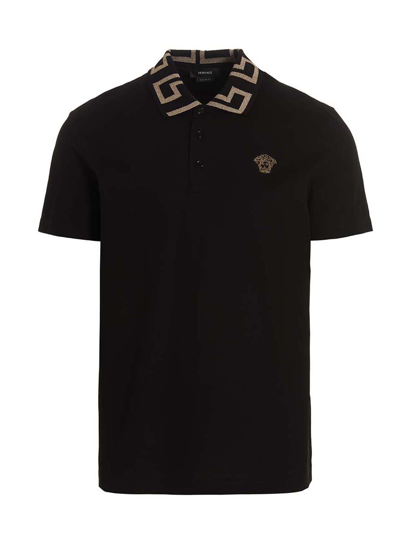 Versace Black Cotton Polo Shirt Versace