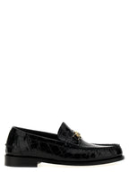 Versace Black Velvet Leather Slip-On Loafers Versace