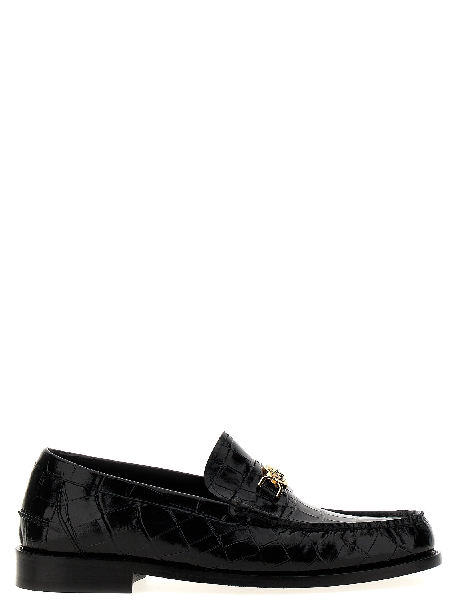 Versace Black Velvet Leather Slip-On Loafers Versace