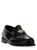 Versace Black Velvet Leather Slip-On Loafers Versace
