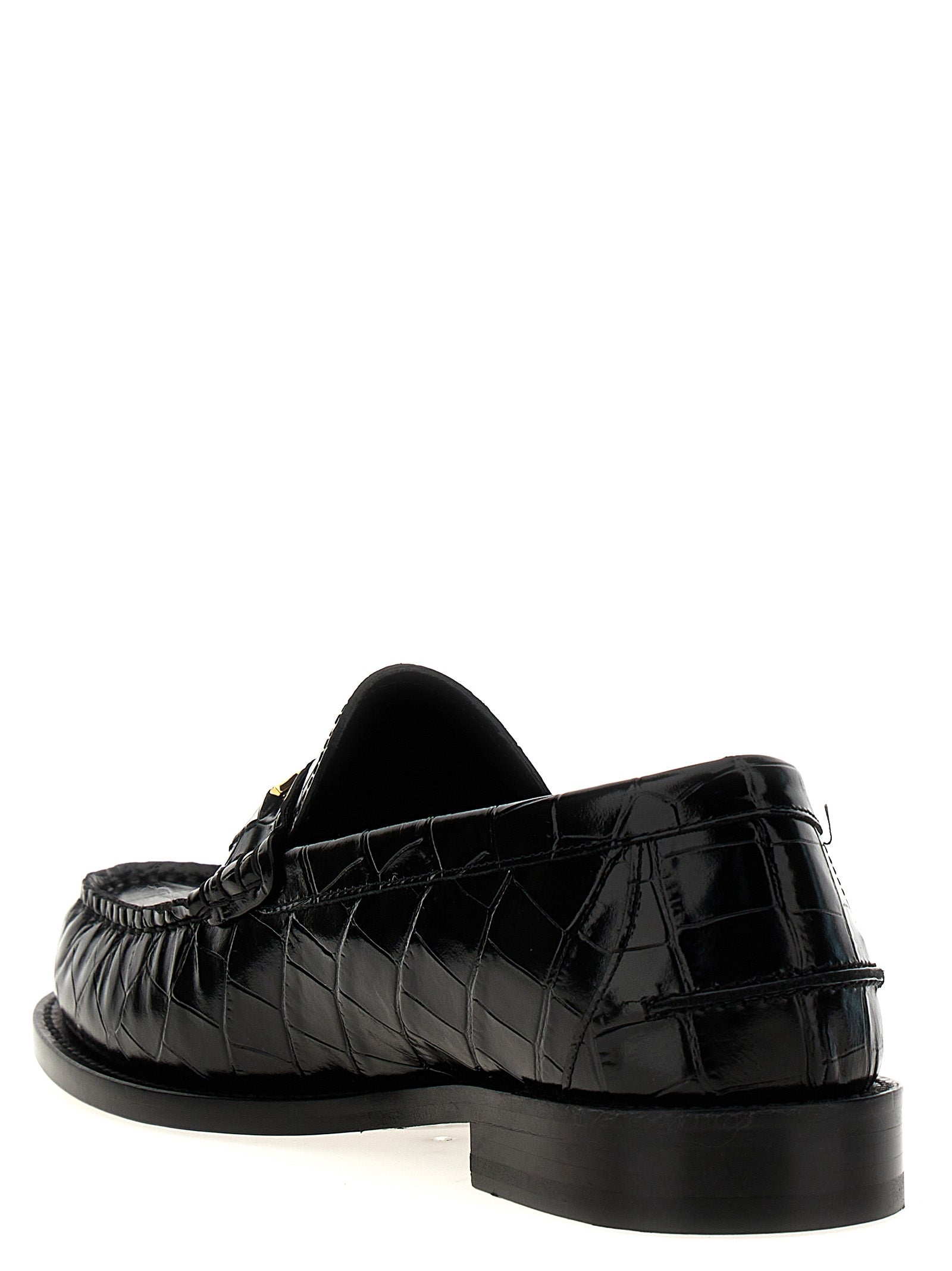 Versace Black Velvet Leather Slip-On Loafers Versace