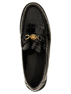 Versace Black Velvet Leather Slip-On Loafers Versace
