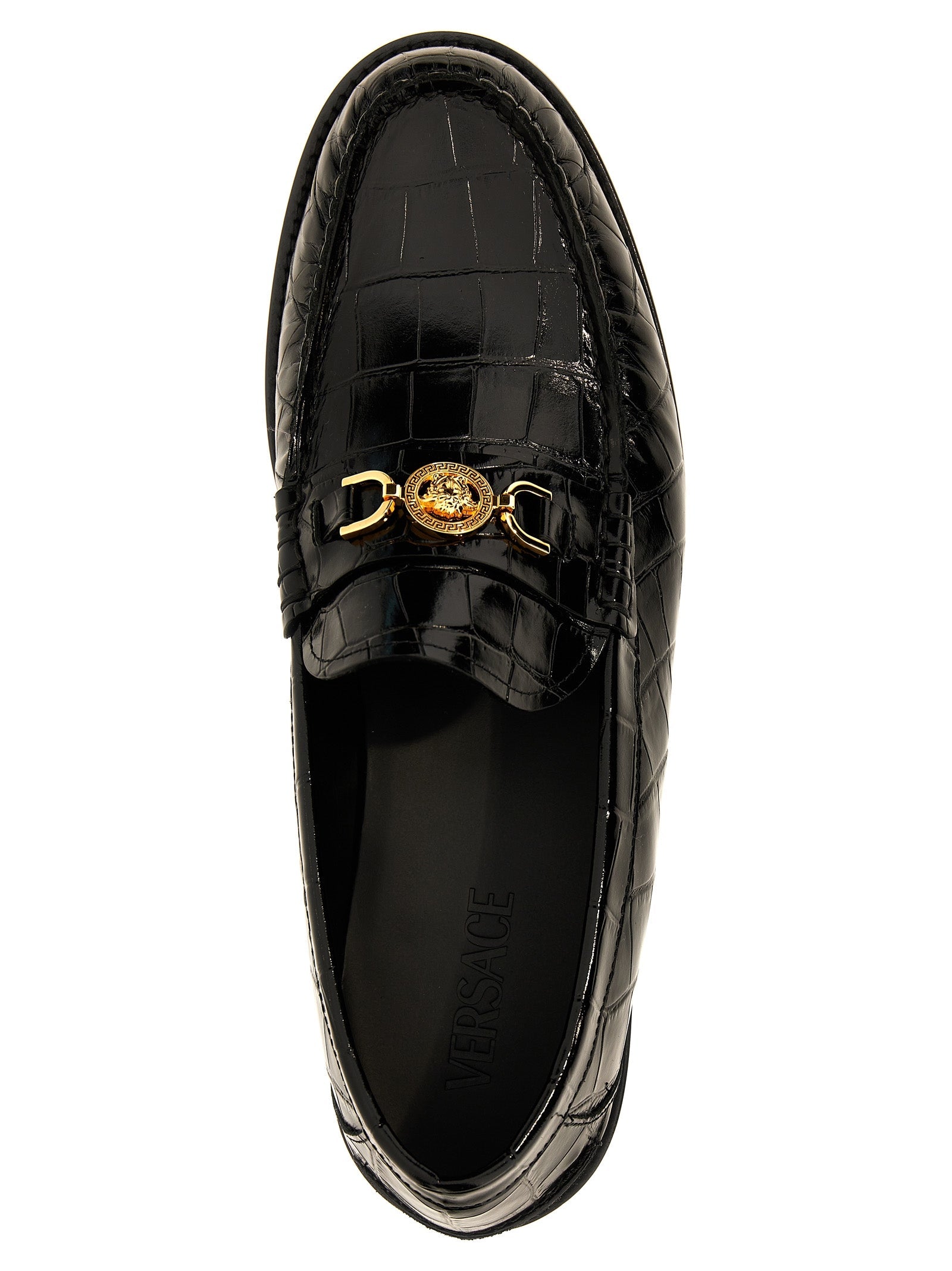 Versace Black Velvet Leather Slip-On Loafers Versace