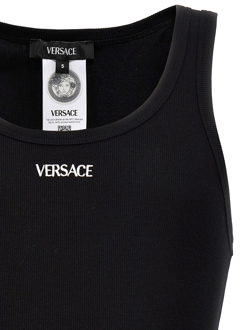 Versace Black Cotton Sleeveles T-Shirt Versace