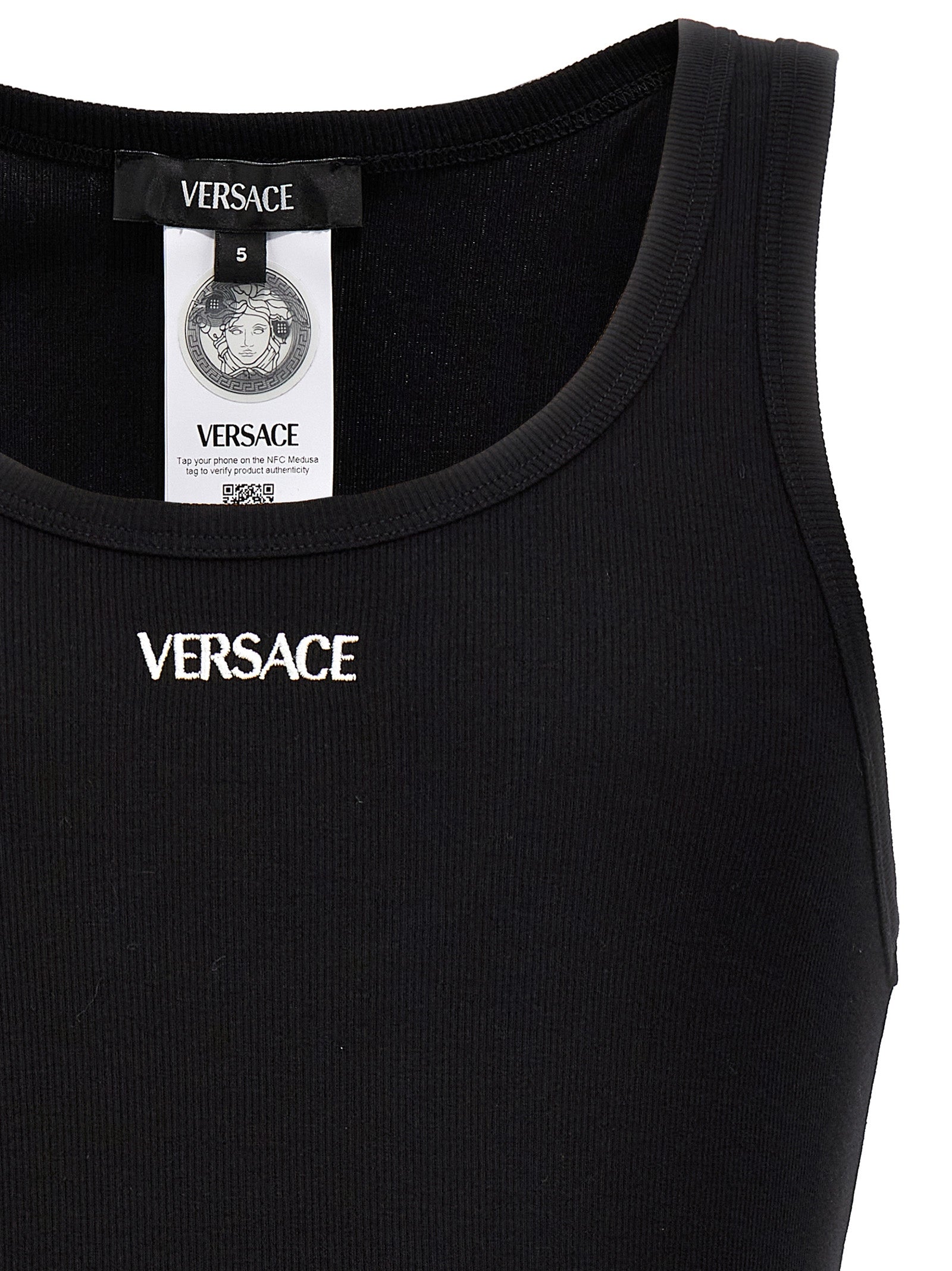 Versace Black Cotton Sleeveles T-Shirt Versace