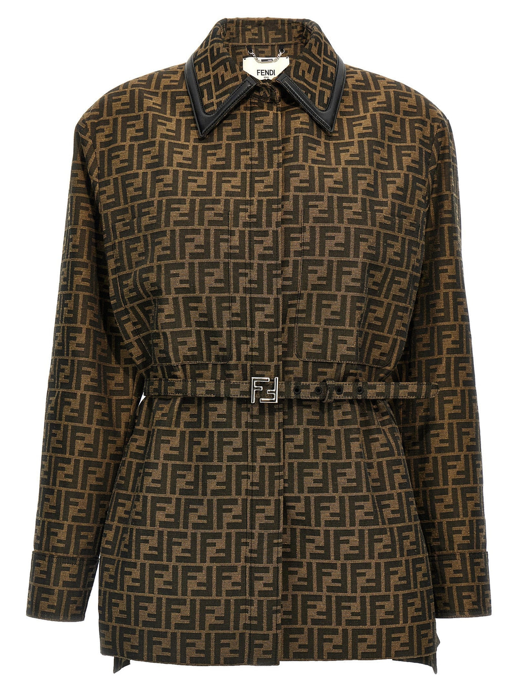 Fendi Brown Polyester Leather Jacket Fendi