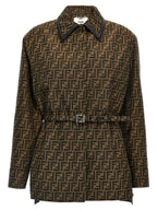 Fendi Brown Polyester Leather Jacket Fendi