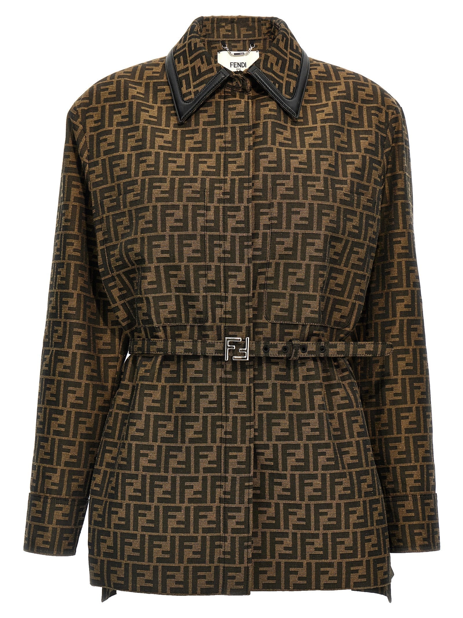 Fendi Brown Polyester Leather Jacket Fendi