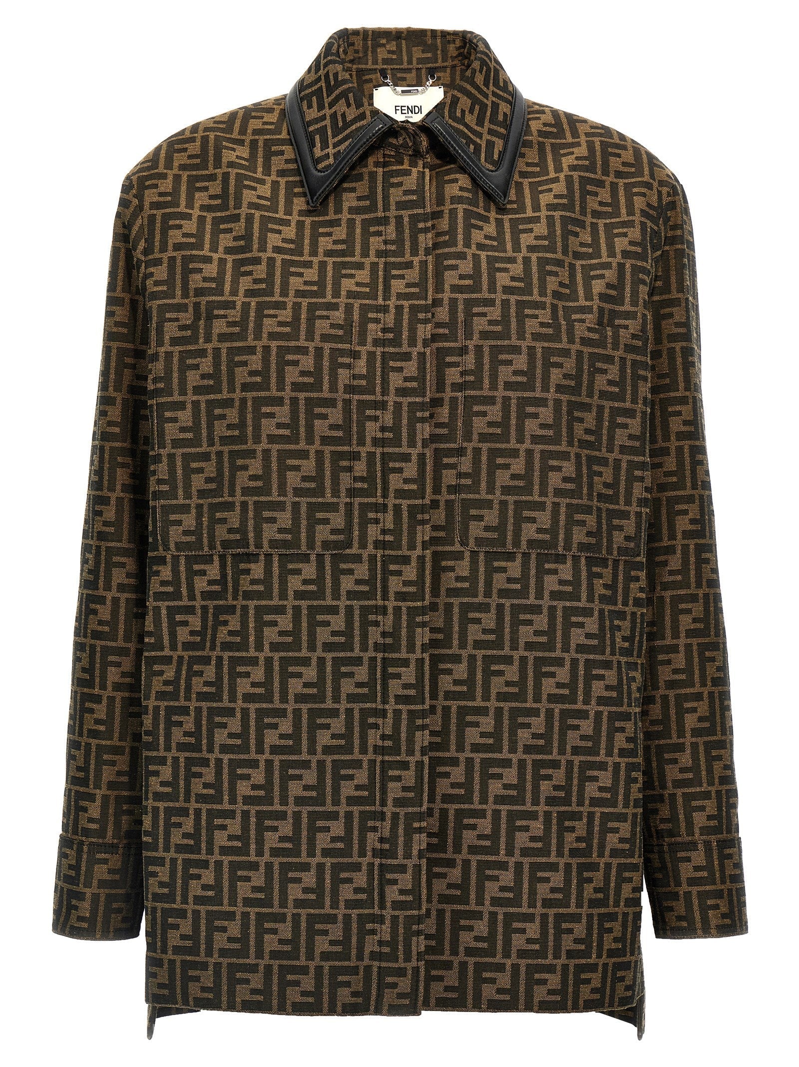 Fendi Brown Polyester Leather Jacket Fendi