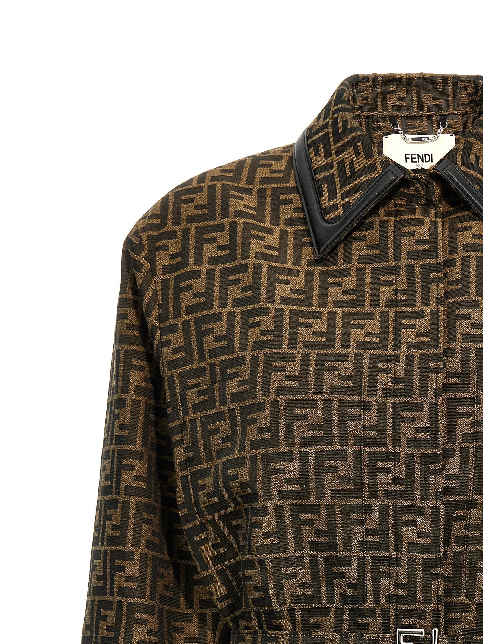 Fendi Brown Polyester Leather Jacket Fendi