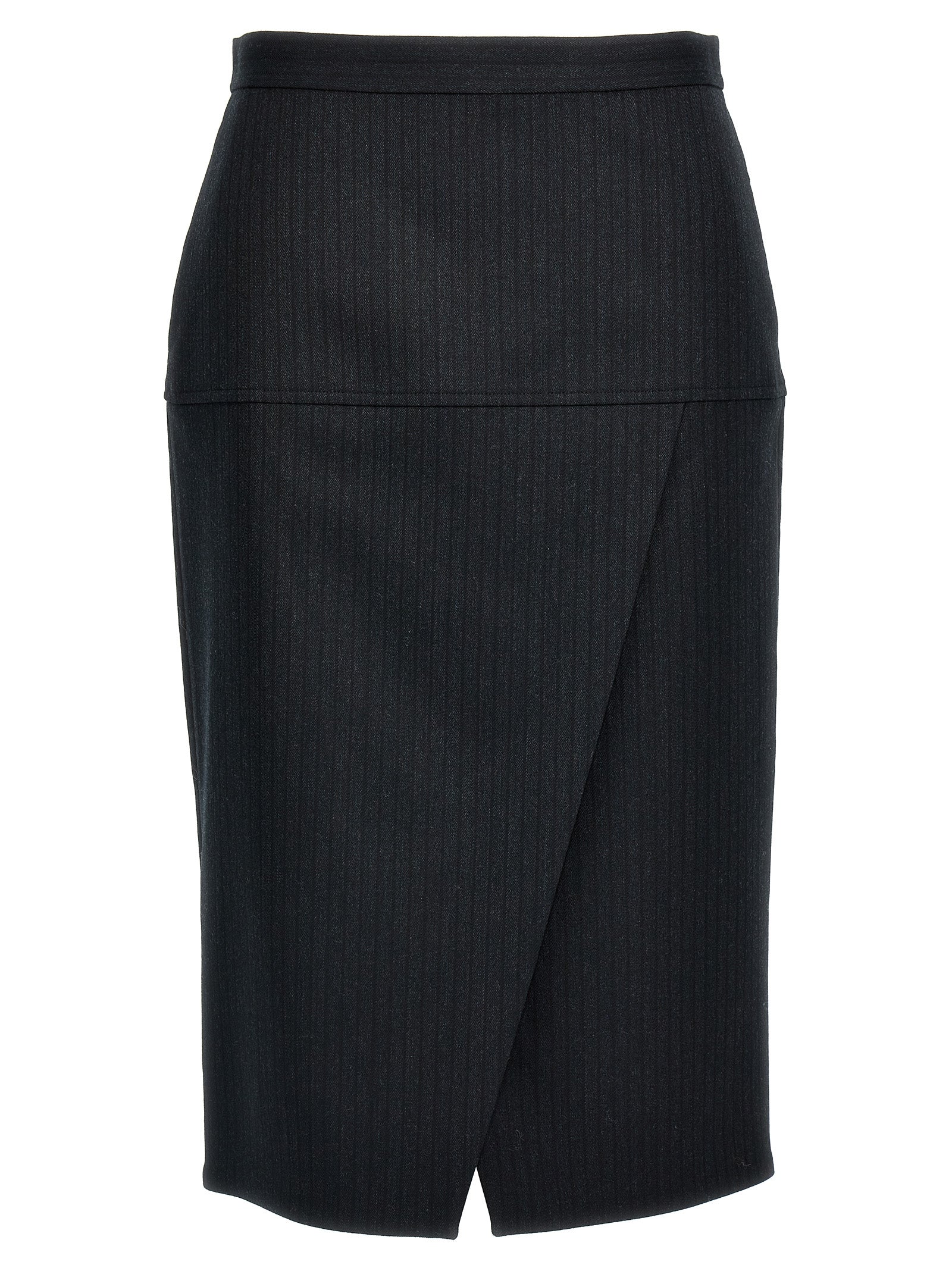 Fendi Gray Virgin Wool Midi Skirt Fendi