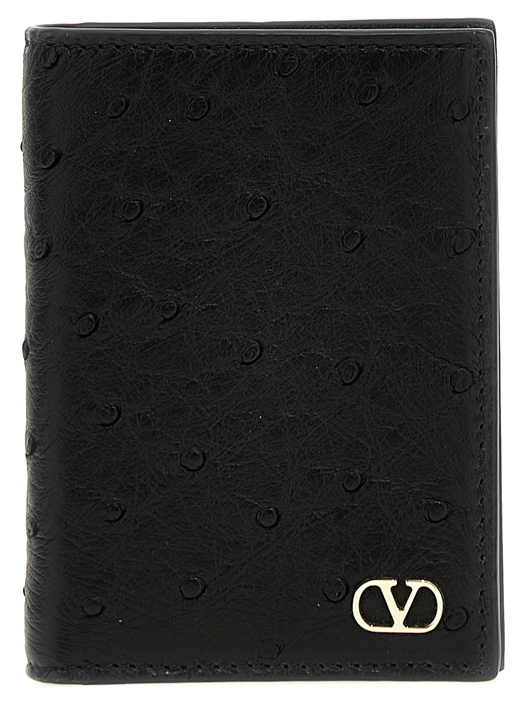 Valentino Garavani Black Ostrich Skin Cardholder Valentino Garavani